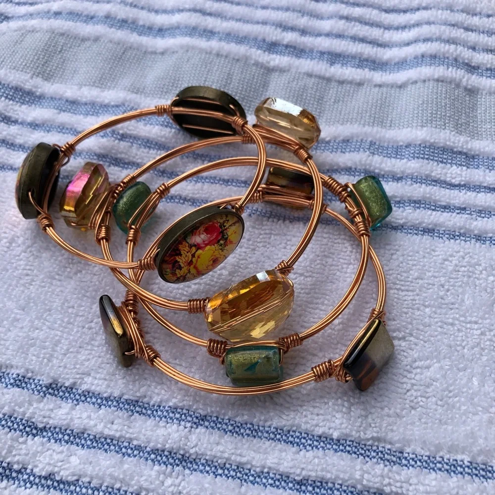 4 Handmade Copper wire stone bracelets Bourbon & Bowties